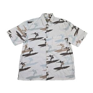 Kahala Hawaiian Shirt XL Wood Button Up Polo Surfer Surfboard Cotton Neutral
